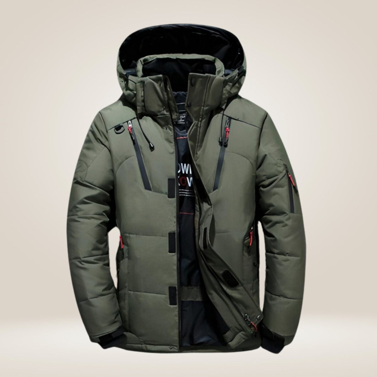 Men's Hooded Insulated Puffer Wrap-Front Winter Coat - Green