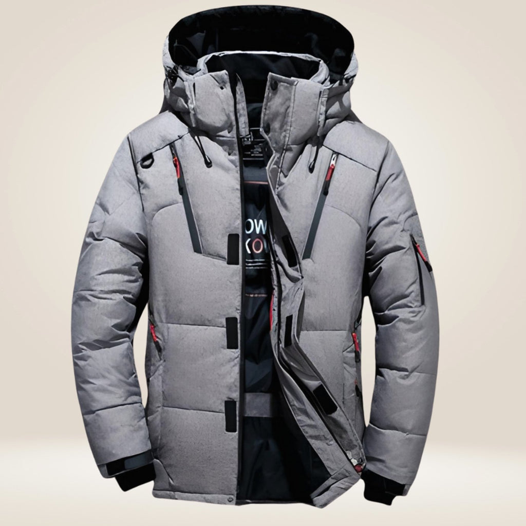 Men's Hooded Insulated Puffer Wrap-Front Winter Coat - Gray