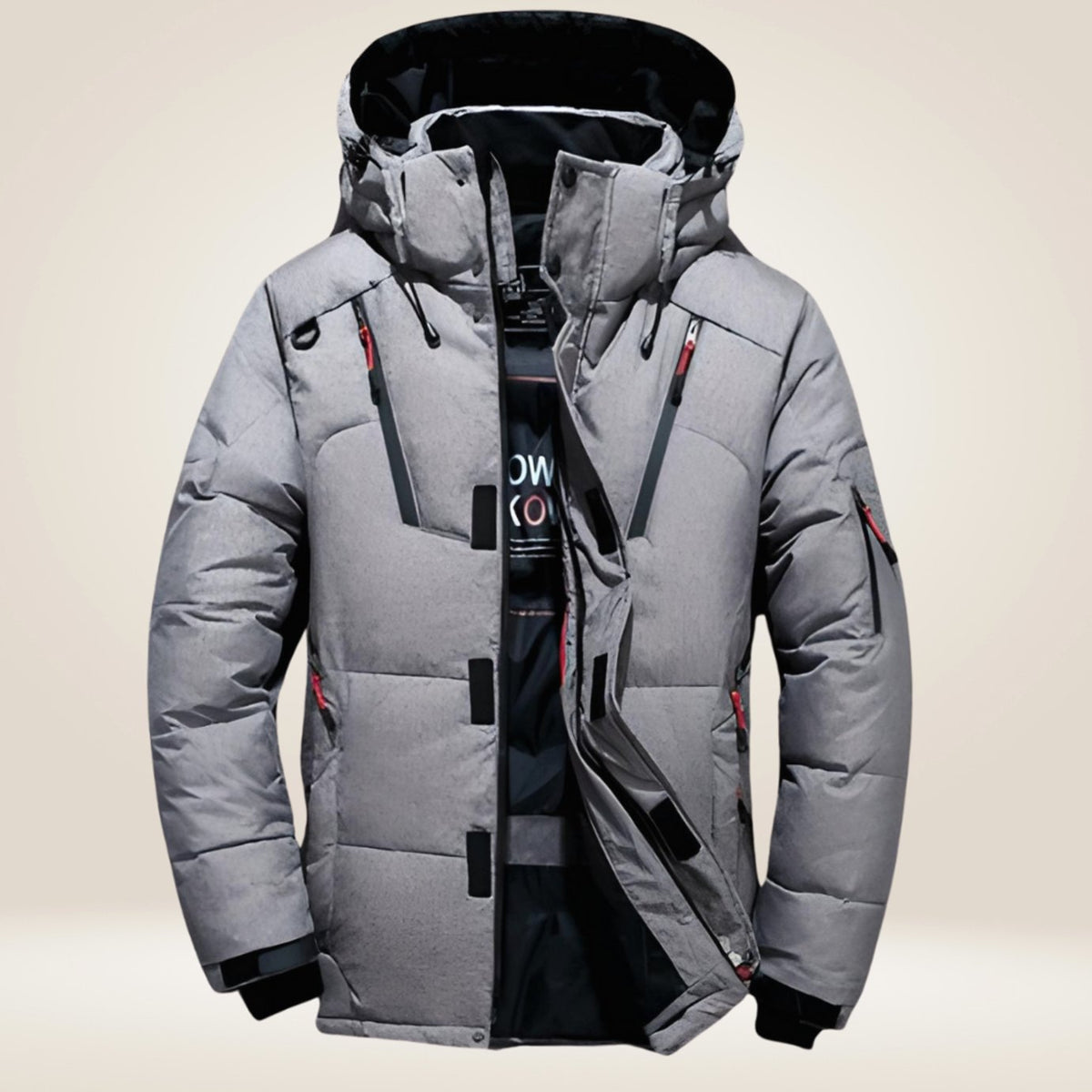 Men's Hooded Insulated Puffer Wrap-Front Winter Coat - Gray