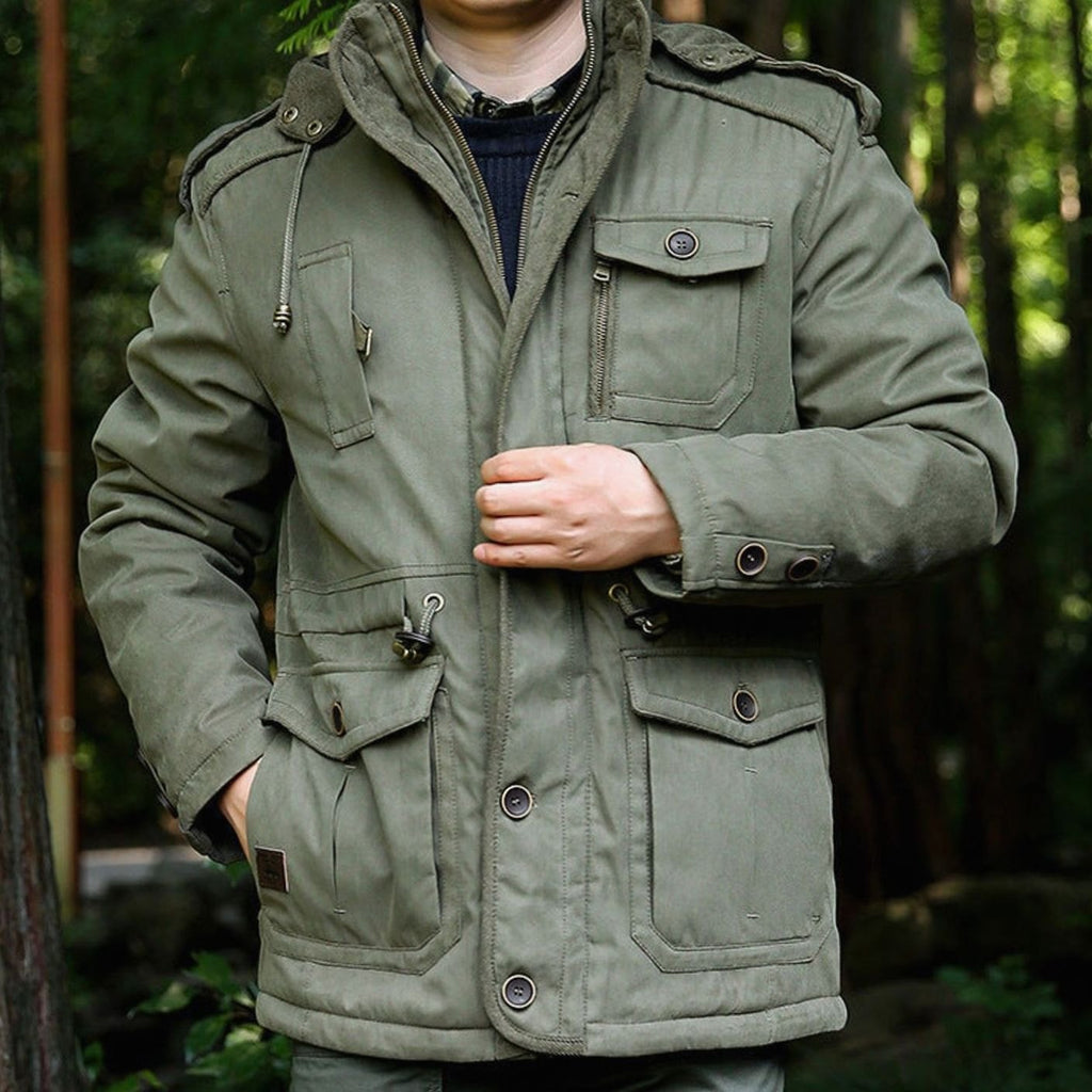 Men's Hooded Multi-Pocket Insulated Military Parka Jacket
