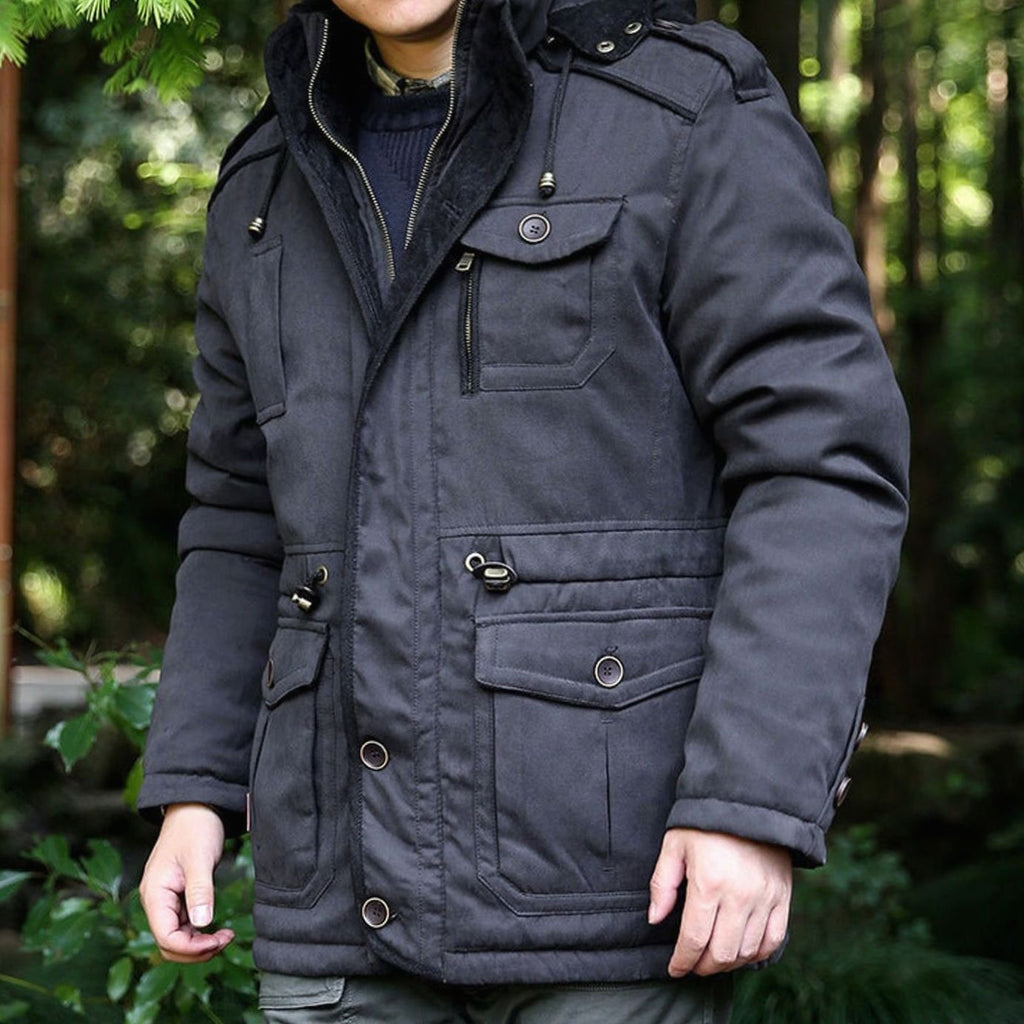 Men's Hooded Multi-Pocket Insulated Military Parka Jacket