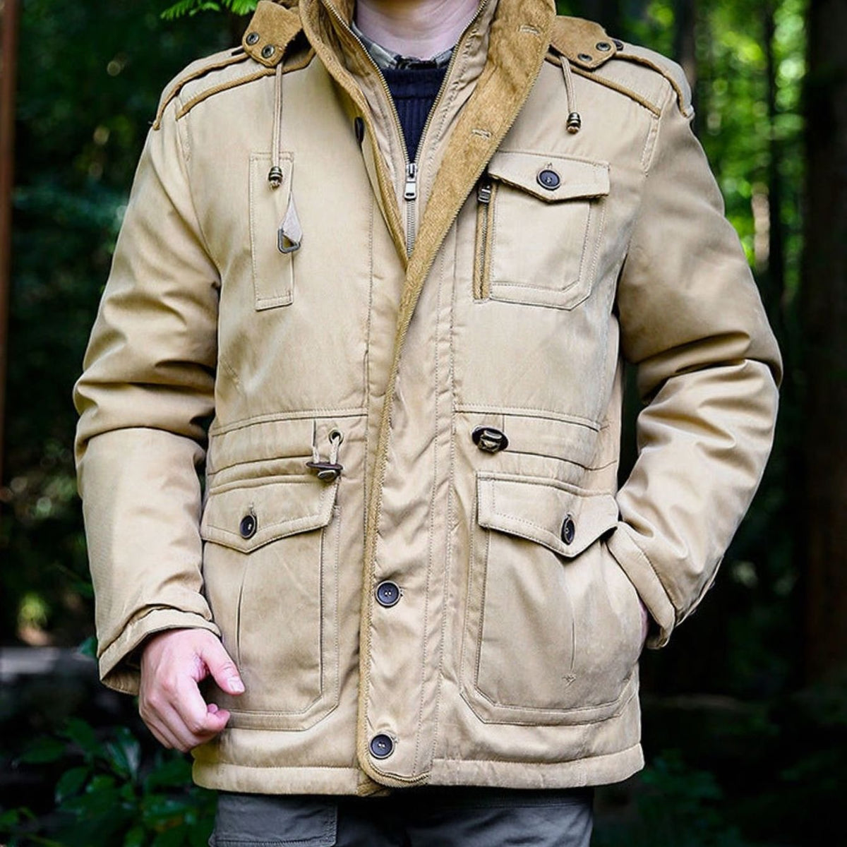 Men's Hooded Multi-Pocket Insulated Military Parka Jacket