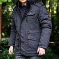 Men's Hooded Multi-Pocket Insulated Military Parka Jacket - Black