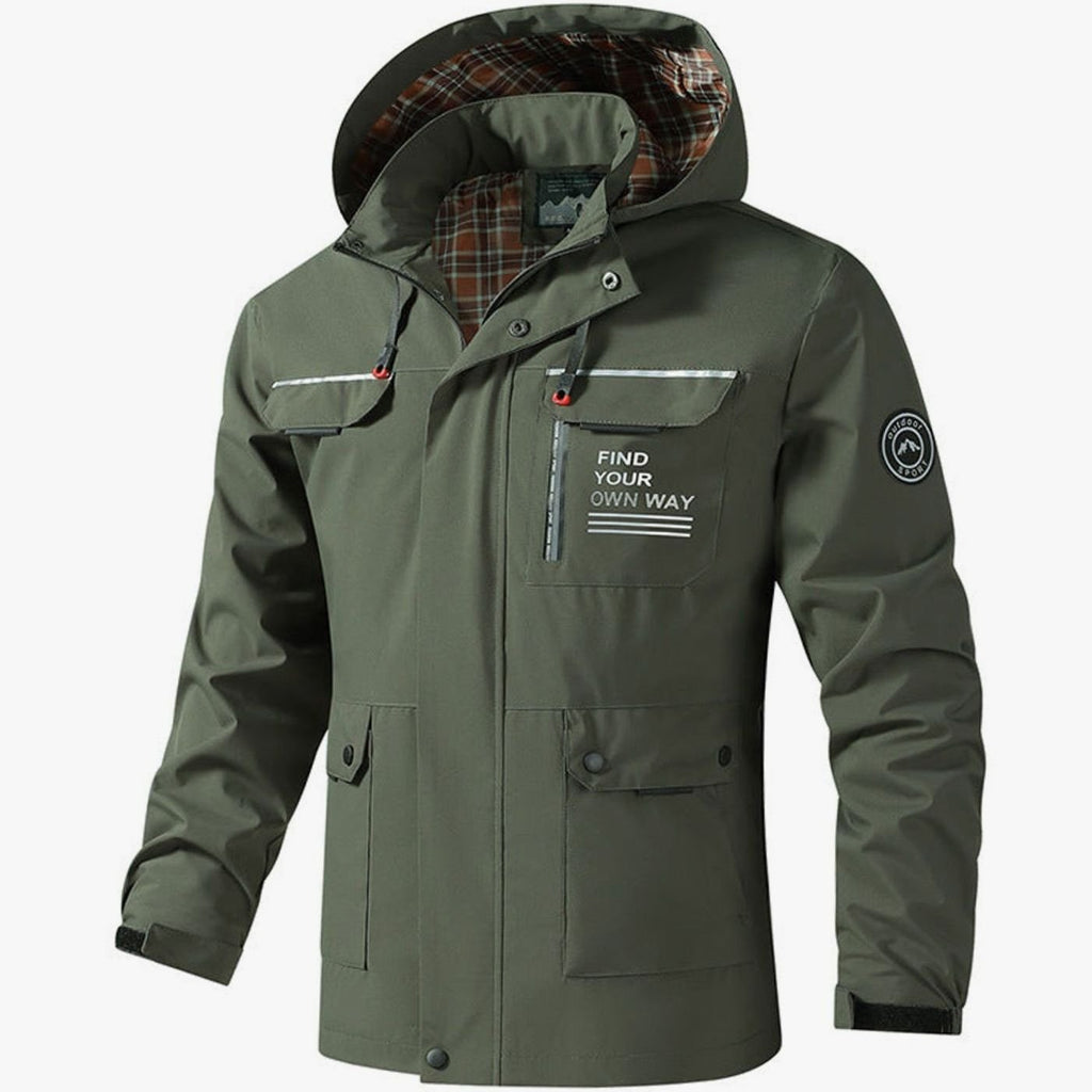 Men's Hooded Waterproof Outdoor Full-Zip Shell Jacket - Olive Green
