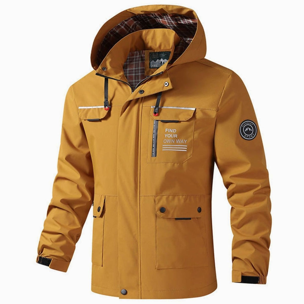 Men's Hooded Waterproof Outdoor Full-Zip Shell Jacket - Mustard Yellow
