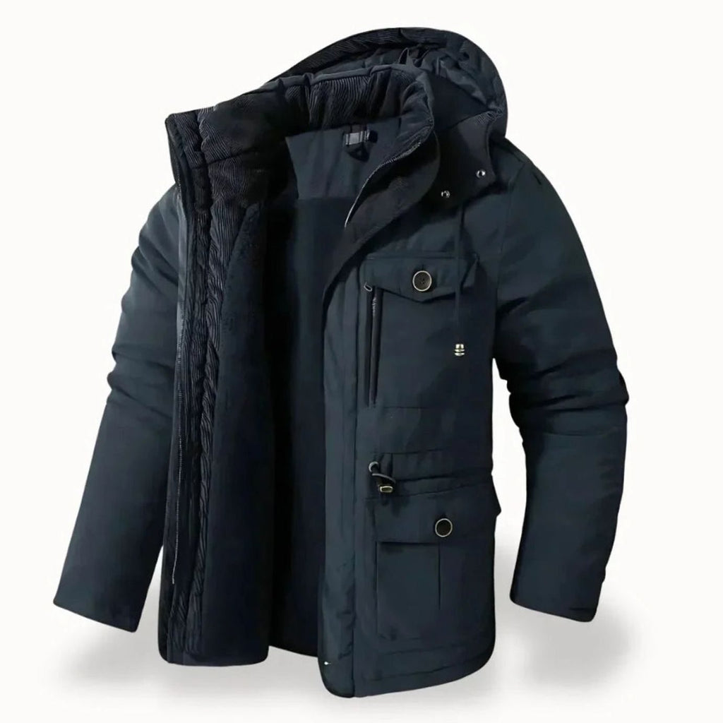 Men's Insulated Hooded Multi-Pocket Heavy-Duty Winter Jacket - Navy