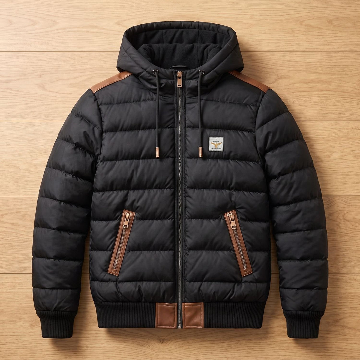 Men's Insulated Hooded Puffer Winter Jacket Zip-Up - Black