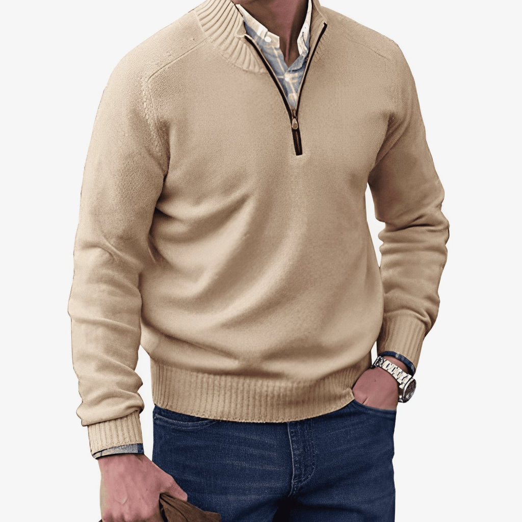 Men's Knit Half-Zip Pullover Jumper Raglan Sweater - Brown