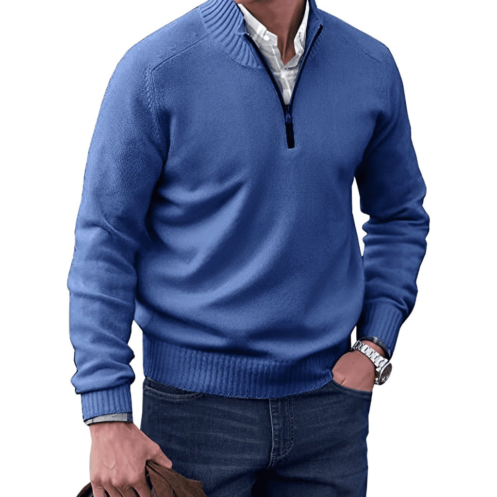 Men's Knit Half-Zip Pullover Jumper Raglan Sweater - Blue