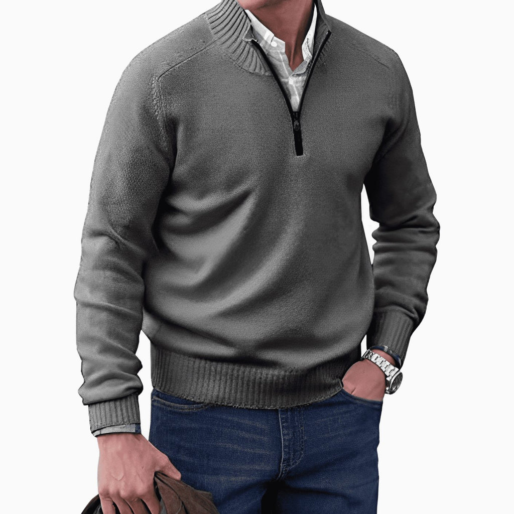 Men's Knit Half-Zip Pullover Jumper Raglan Sweater - Dark Gray