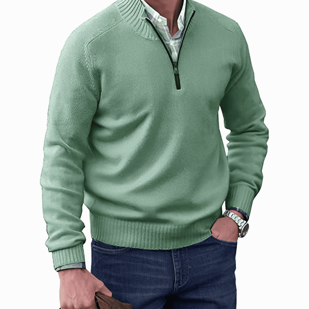 Men's Knit Half-Zip Pullover Jumper Raglan Sweater - Green