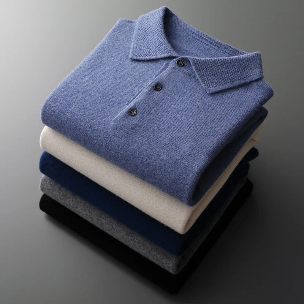 Mens Knit Sweater Cashmere Polo Long Sleeve Pullover