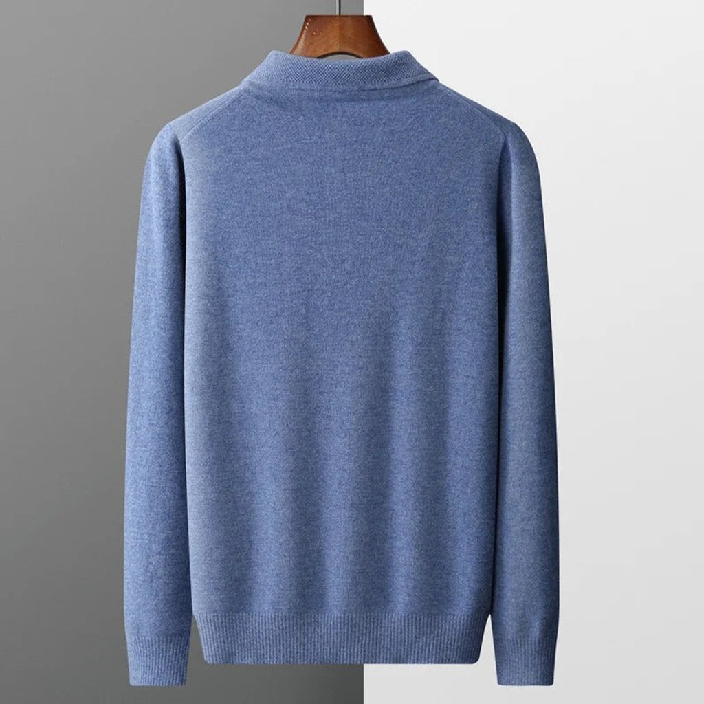 Mens Knit Sweater Cashmere Polo Long Sleeve Pullover