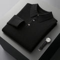 Mens Knit Sweater Cashmere Polo Long Sleeve Pullover - Black