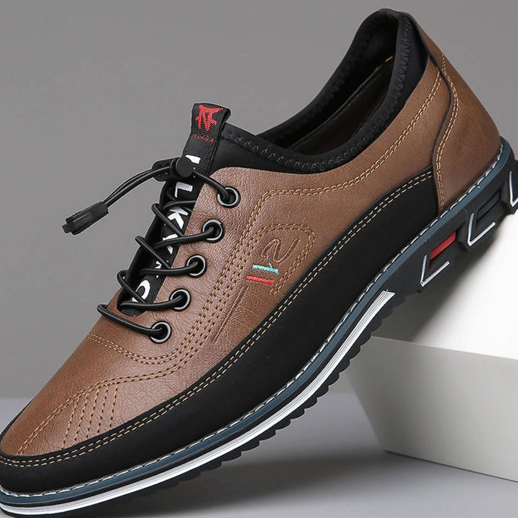 Men's Lace-Up Casual Comfort Shoes Faux Leather Low-Top - Chestnut Tan