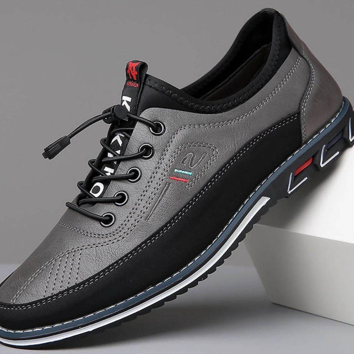 Men's Lace-Up Casual Comfort Shoes Faux Leather Low-Top - Charcoal Gray