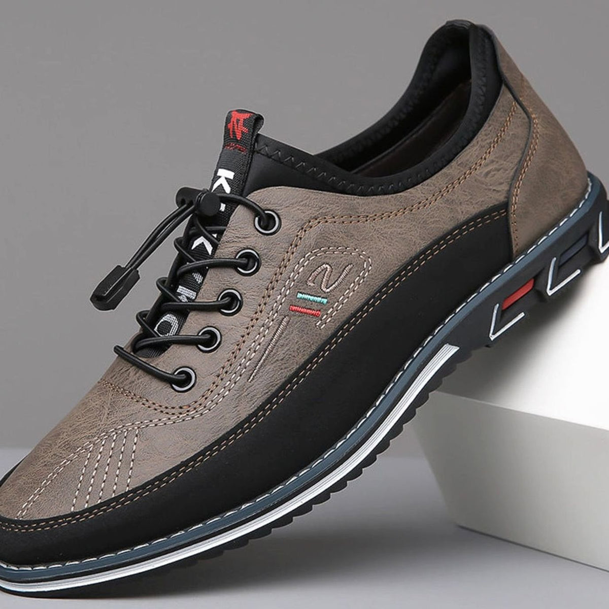 Men's Lace-Up Casual Comfort Shoes Faux Leather Low-Top - Stone Gray