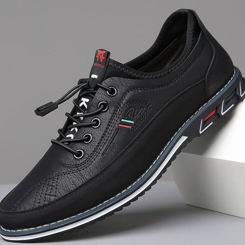 Men's Lace-Up Casual Comfort Shoes Faux Leather Low-Top - Midnight Black