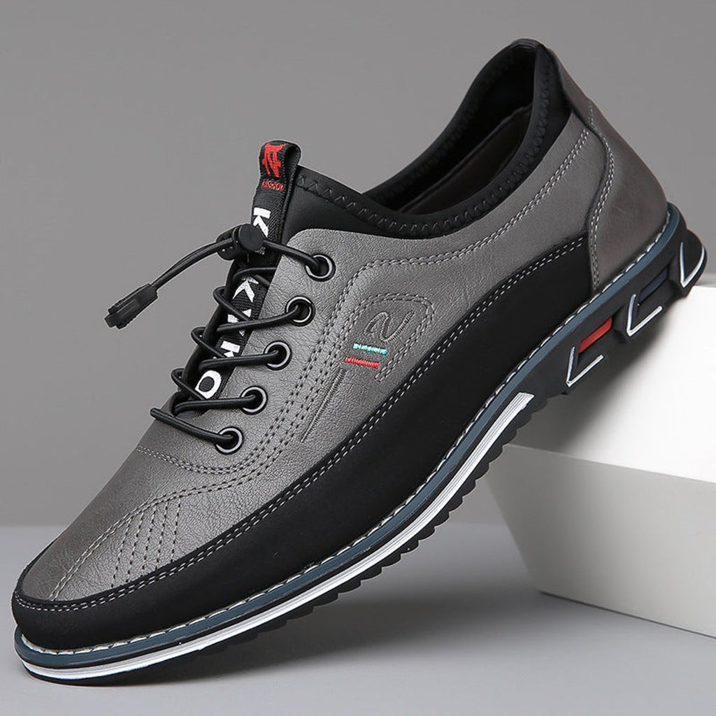 Men's Lace-Up Casual Leather Comfort Sneakers - Charcoal Gray
