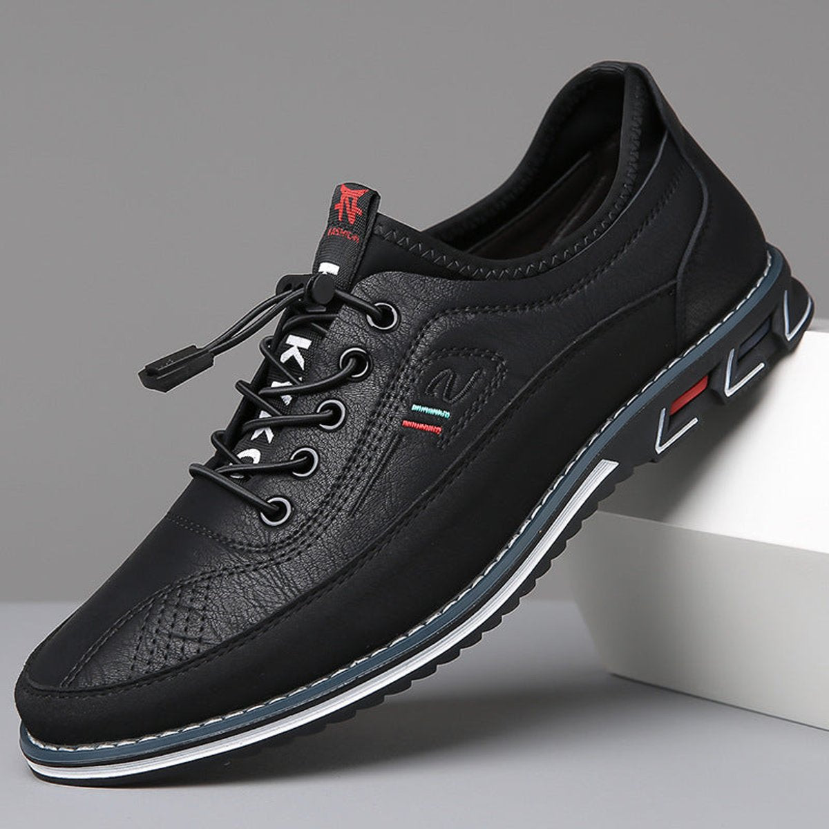 Men's Lace-Up Casual Leather Comfort Sneakers - Midnight Black