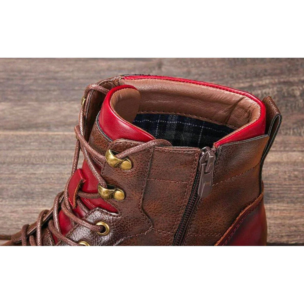 Men's Lace-Up Oxford Leather Ankle Boots Side Zip