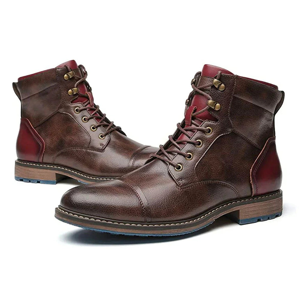 Men's Lace-Up Oxford Leather Ankle Boots Side Zip