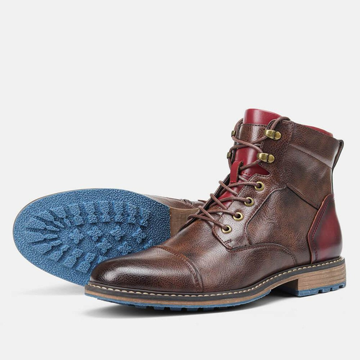 Men's Lace-Up Oxford Leather Ankle Boots Side Zip
