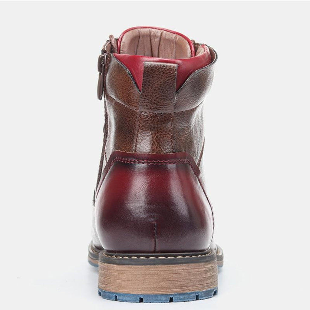 Men's Lace-Up Oxford Leather Ankle Boots Side Zip
