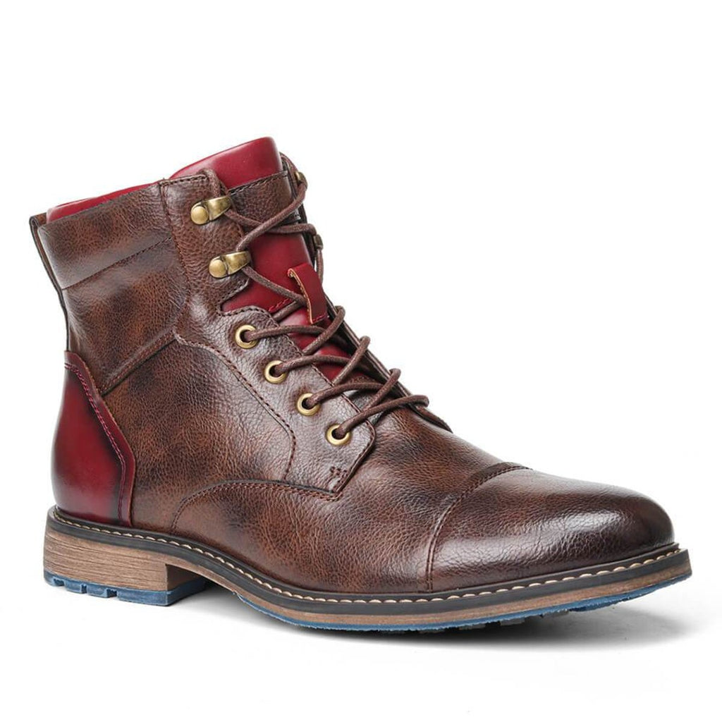 Men's Lace-Up Oxford Leather Ankle Boots Side Zip