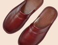 Men's Leather Slip-On Slippers Classic Indoor Mule - Wine Red