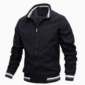 Men's Lightweight Full-Zip Ribbed Casual Bomber Jacket - Black