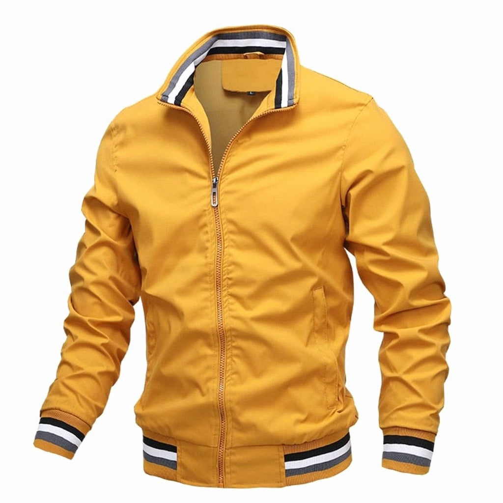 Men's Lightweight Full-Zip Ribbed Casual Bomber Jacket - Yellow