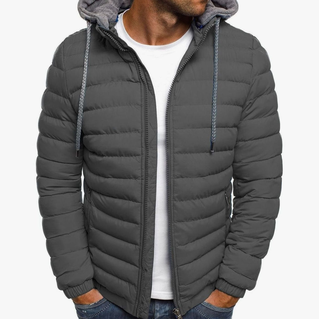 Men's Lightweight Quilted Hooded Puffer Jacket - Gray