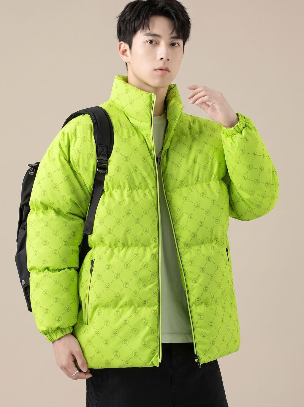 Men's Logo-Print Insulated Stand-Collar Puffer Jacket - Green
