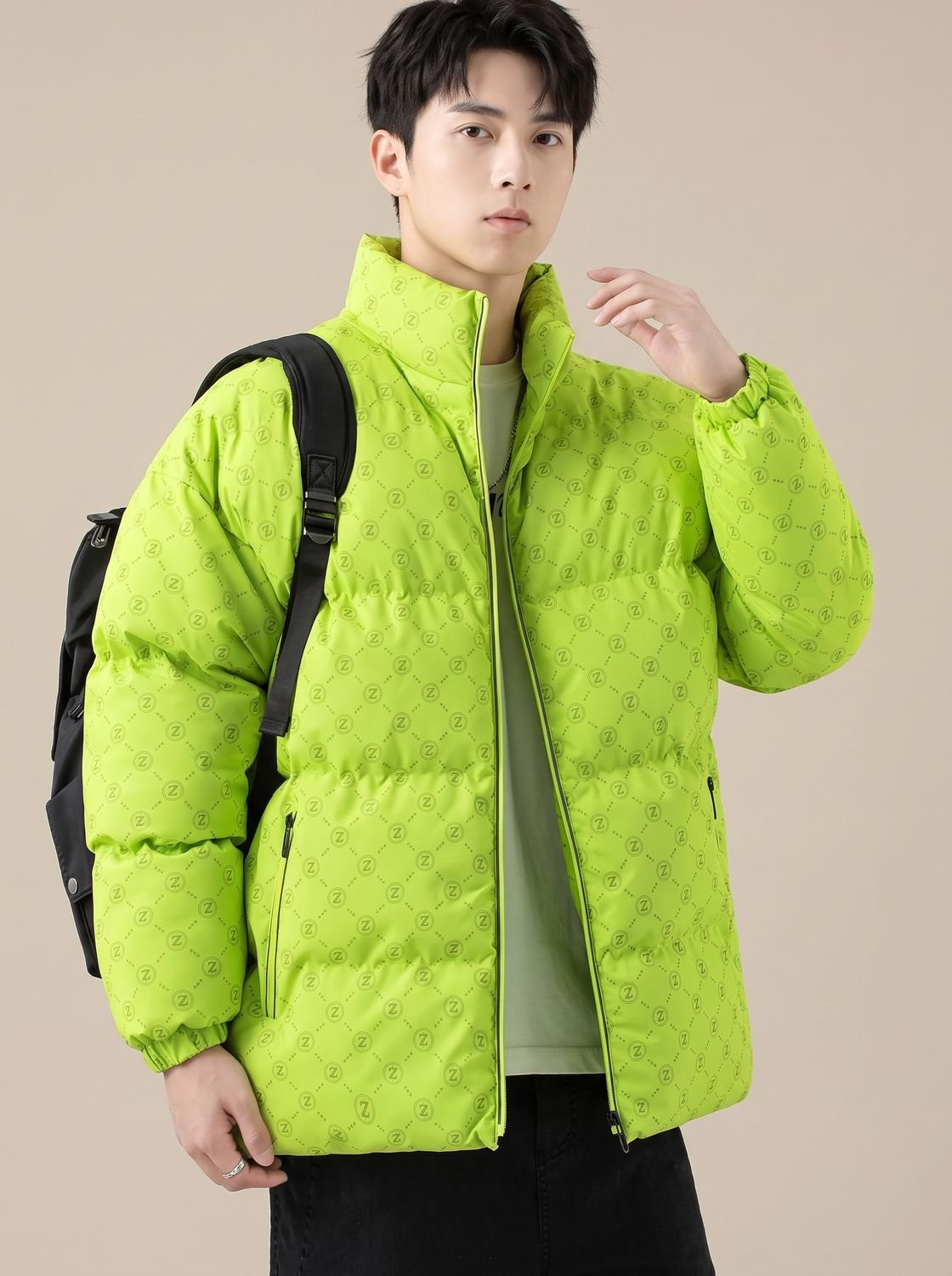 Men's Logo-Print Insulated Stand-Collar Puffer Jacket - Green
