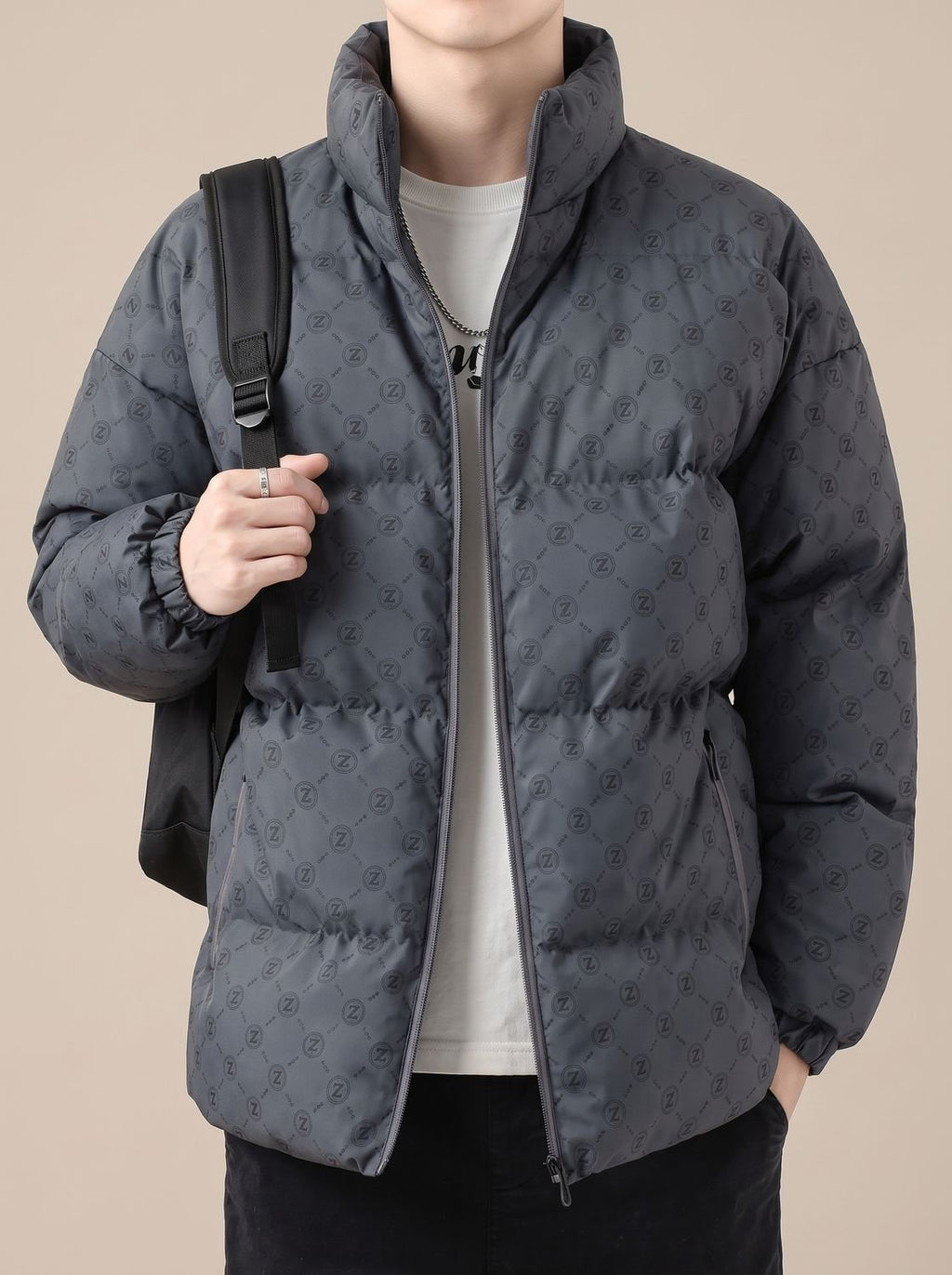 Men's Logo-Print Insulated Stand-Collar Puffer Jacket