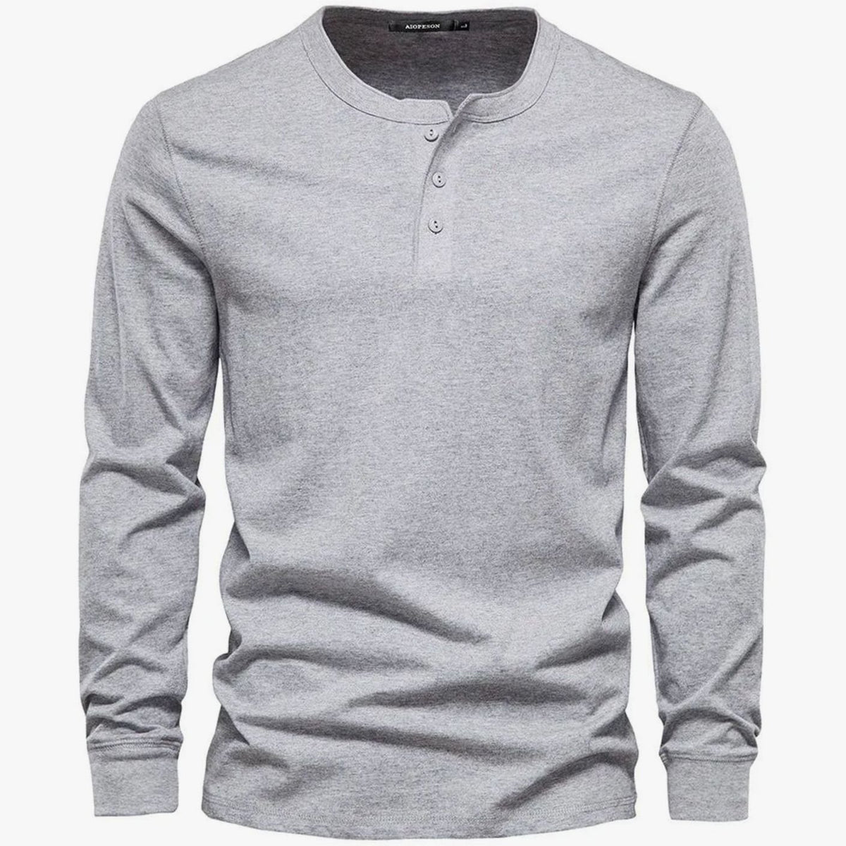 Men's Long-Sleeve Button-Placket Henley Shirt - Light Gray