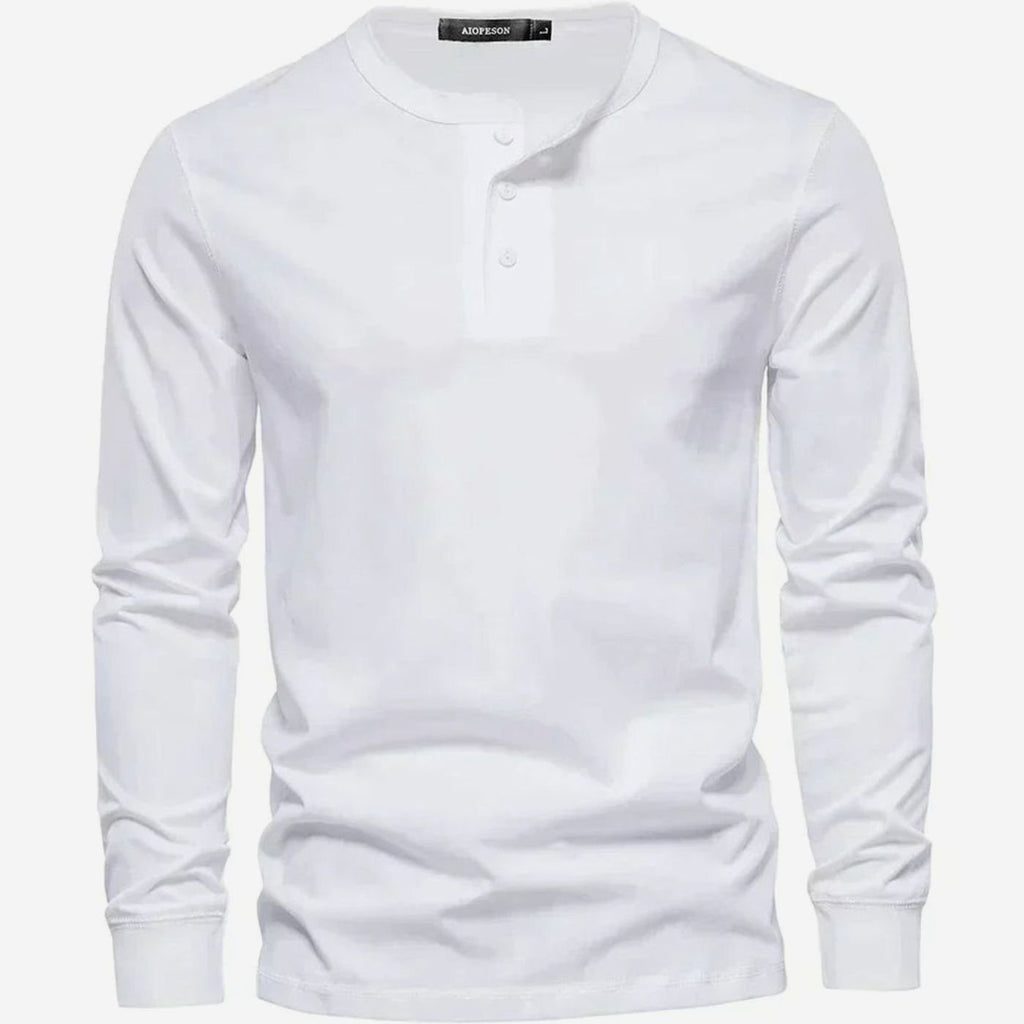 Men's Long-Sleeve Button-Placket Henley Shirt - White