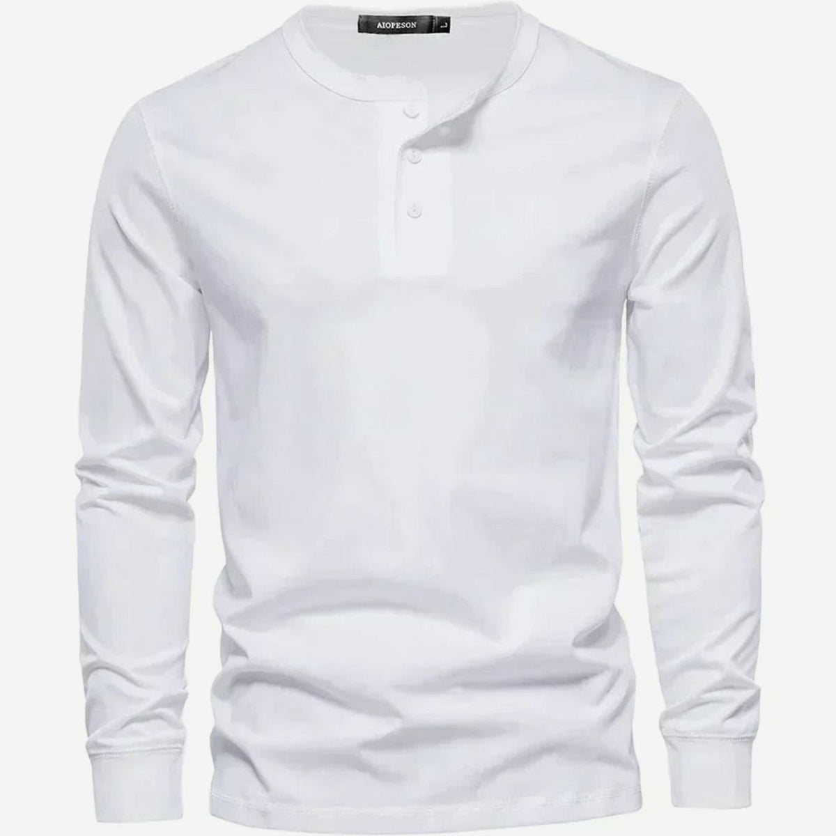Men's Long-Sleeve Button-Placket Henley Shirt - White