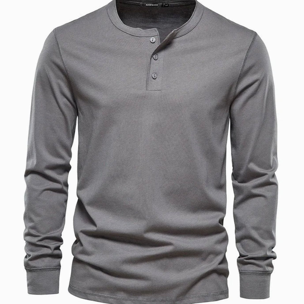Men's Long-Sleeve Button-Placket Henley Shirt - Dark Gray
