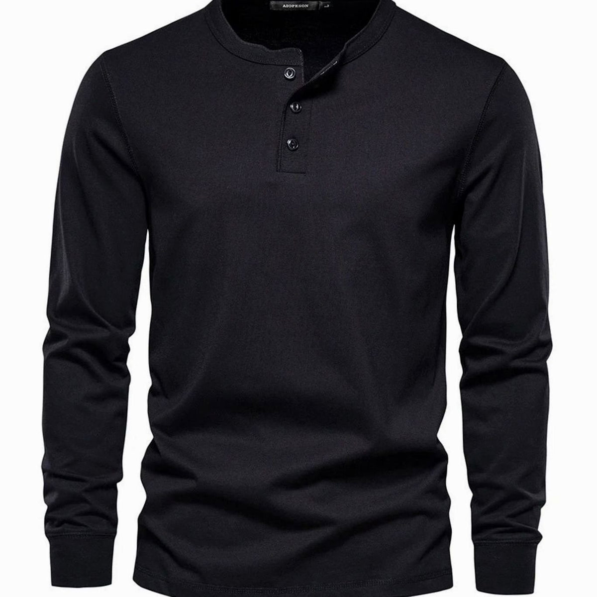 Men's Long-Sleeve Button-Placket Henley Shirt - Black