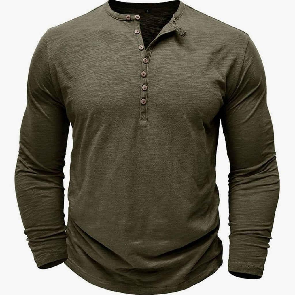 Men's Long-Sleeve Button-Up Henley Shirt