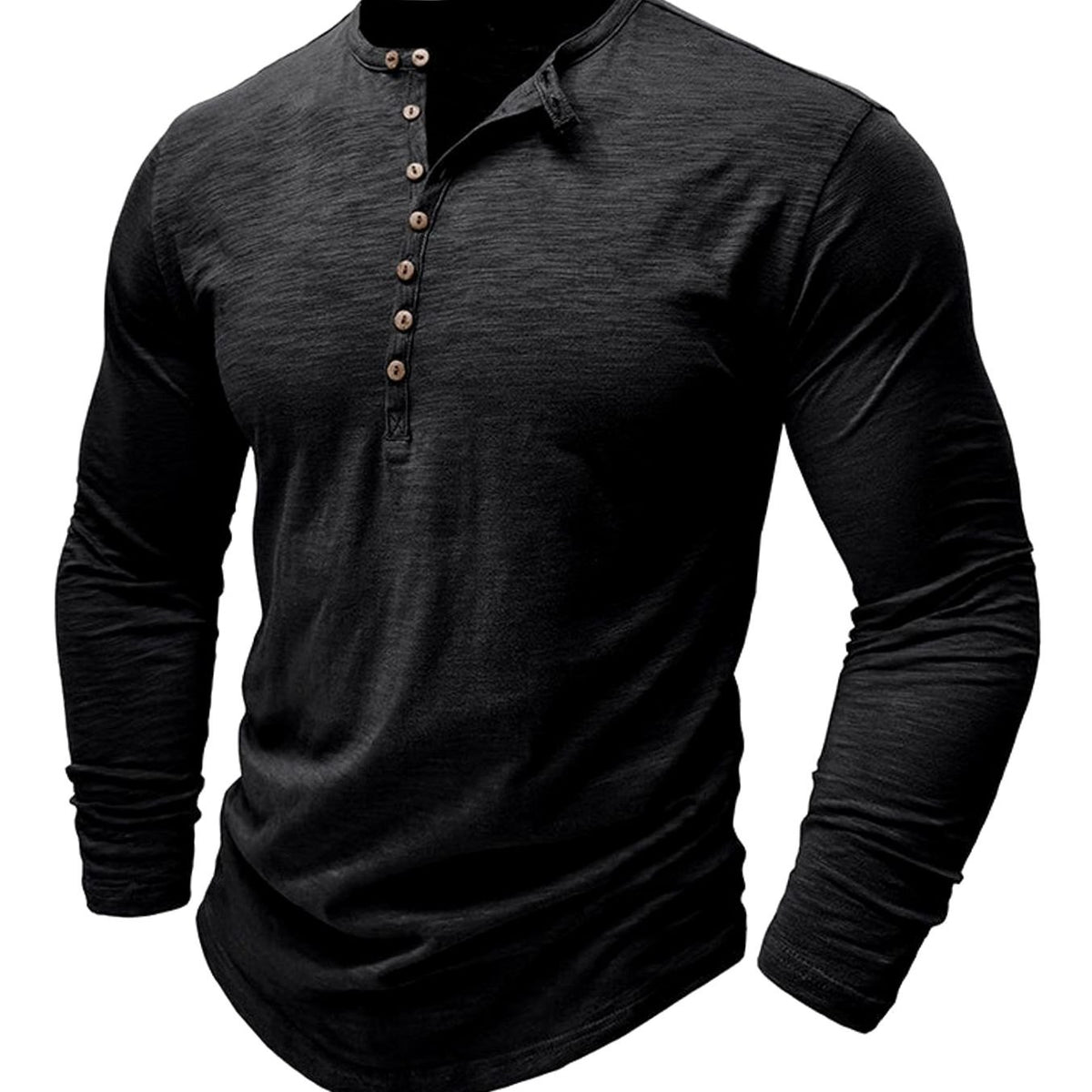 Men's Long-Sleeve Button-Up Henley Shirt