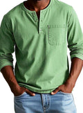Men's Long Sleeve Chest Pocket Henley Shirt - Green