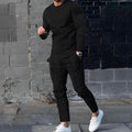 Men's Long-Sleeve Crew-Neck Jogger Two-Piece Outfit Set - Black