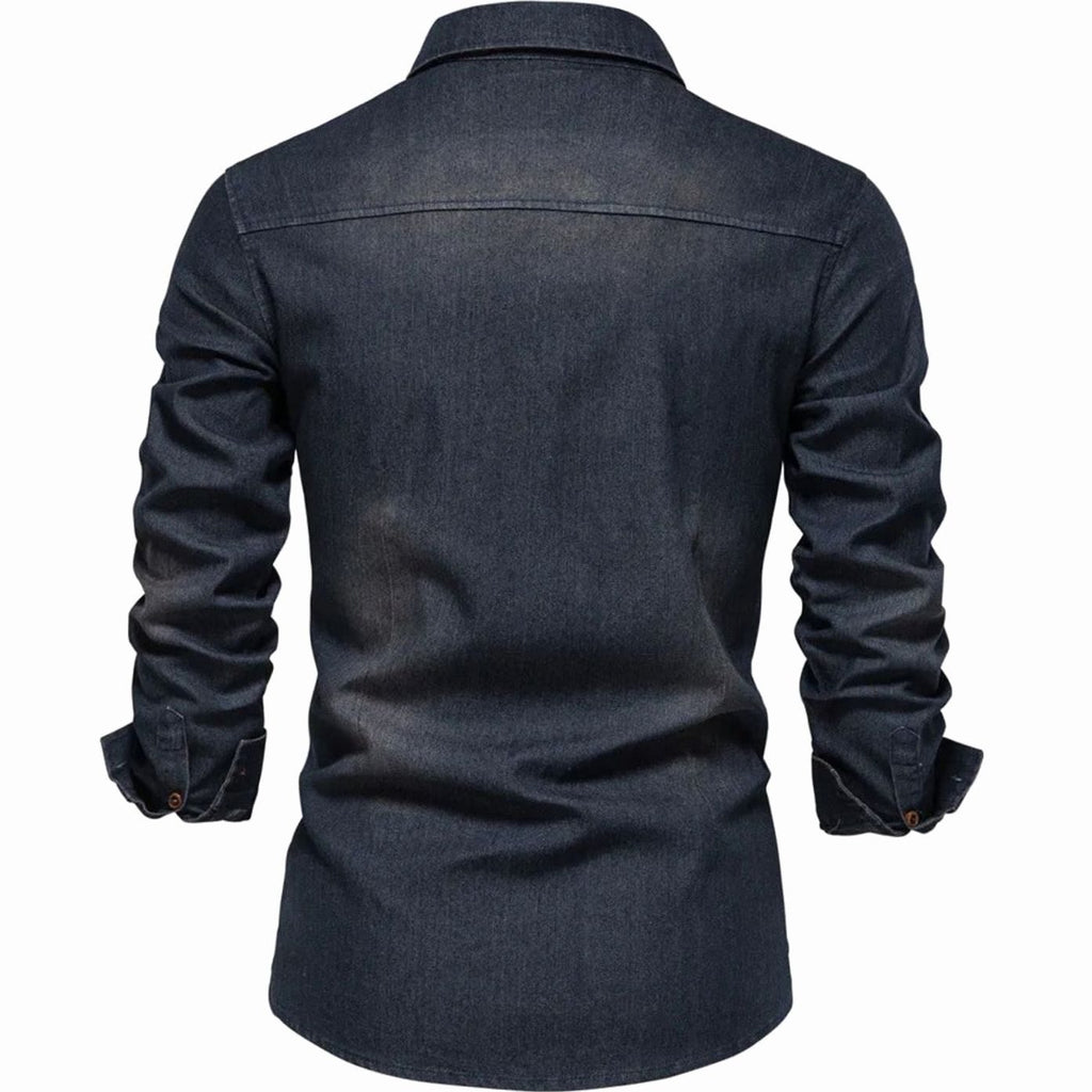 Men's Long-Sleeve Dual-Pocket Denim Button-Up Shirt