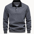 Men's Long Sleeve Polo Style Sweater Contrasting Collar - Gray