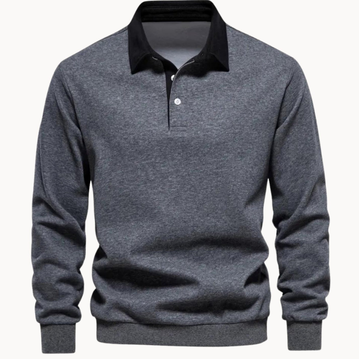 Men's Long Sleeve Polo Style Sweater Contrasting Collar - Gray