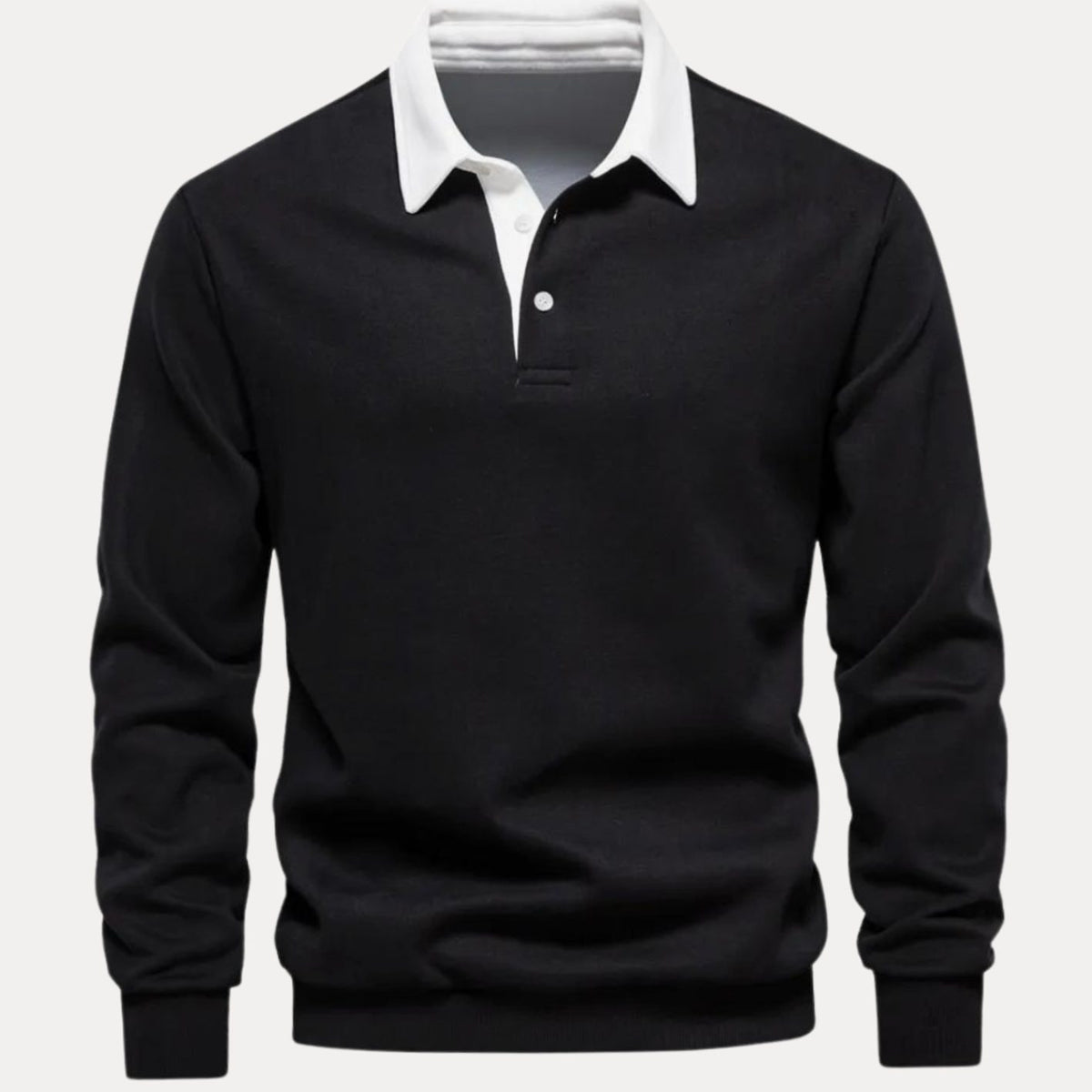 Men's Long Sleeve Polo Style Sweater Contrasting Collar - Black