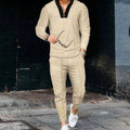 Men's Long-Sleeve Quarter-Zip Two Piece Outfit Matching Jogger Set - Khaki